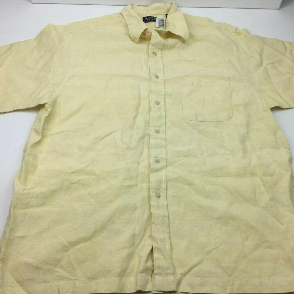 Roundtree & Yorke Mens Yellow Linen Solid Short Sleeved Shirt Size XL